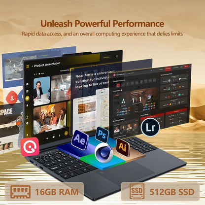 Narrow Bezel 15.4 Inch Laptop Computer with N150 Processor(Up to 3.6Ghz) 16GB RAM 512GB SSD FHD Premium Laptop,Wifi 5,BT 4.2,Fingerprint Unlocking,Backlit Keyboard, Windows 11 Pro