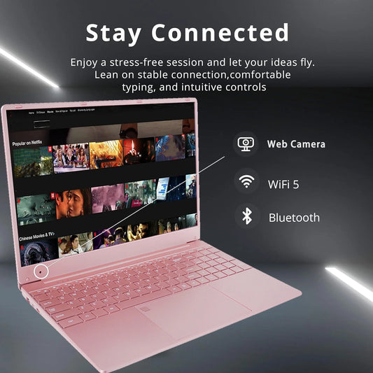 15.6" Pink Laptop Windows 11 Pro Office 2024 Intel Celeron ADL-N5095, 16GB RAM, 1TB SSD, Ultra-Thin and Lightweight Student Notebook PC Computer for Work, Backlit Keyboard, Wifi 5, BT 5.0