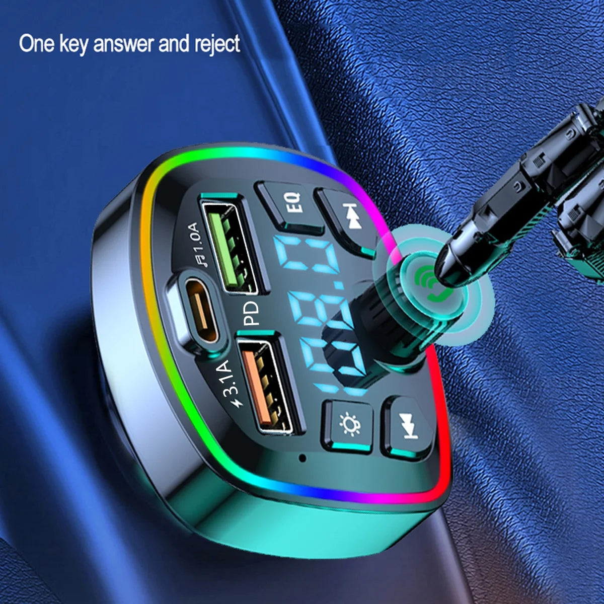 Car MP3 Player Bluetooth 5.0 FM Transmitter W/2 USB Charger and PD QC Interface Wireless FM Modulator W/ Built-In Mic and CVC Technology Car Radio Adapter W/ 7-Colors Backlight for Cars