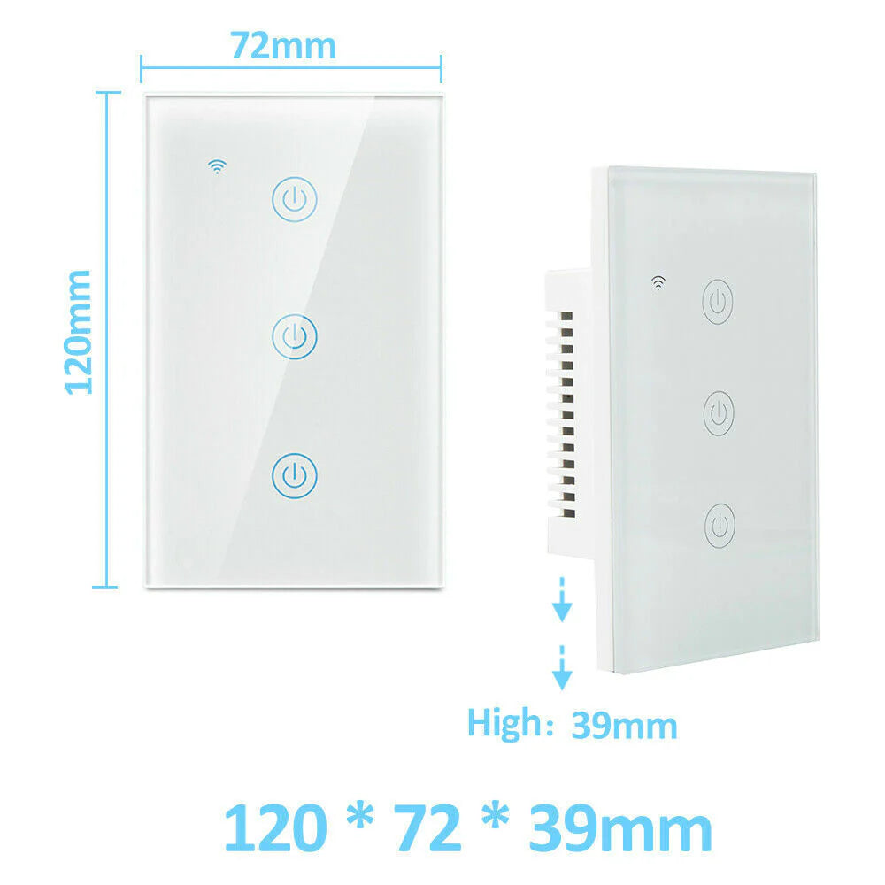 1/2/3/4 Gang Smart Touch Light Switch: WiFi, Alexa/Google Compatible, Glass Panel