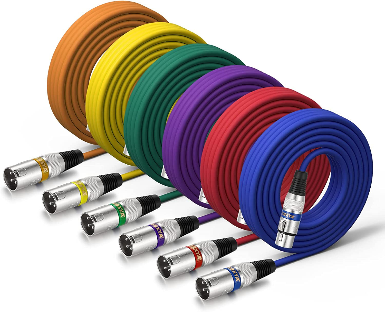 XLR Cables 25Ft 6 Packs - XLR Male to Female 3 Pins Balanced Microphone Cable (Red, Orange, Yellow, Green, Blue, Purple)