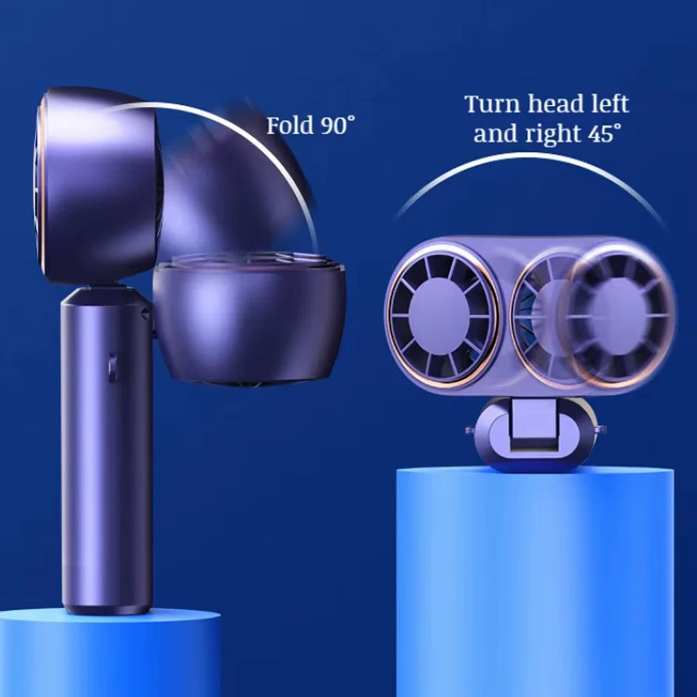 Handheld Personal Fan Compact Rechargeable Dual Fan Cooler Rechargeable Cooling Fan with Digital Display Personal Portable Fan