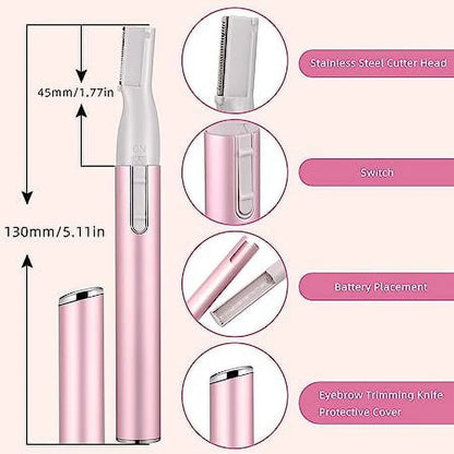 Electric Eyebrow Trimmer Women'S Eyebrow Shaver Painless Eyebrow Razor Facial Hair Trimmer, Battery-Operated Facial Hair Remover for Eyebrow Trimmer, Leg Hair, Armpit Hair-Pink