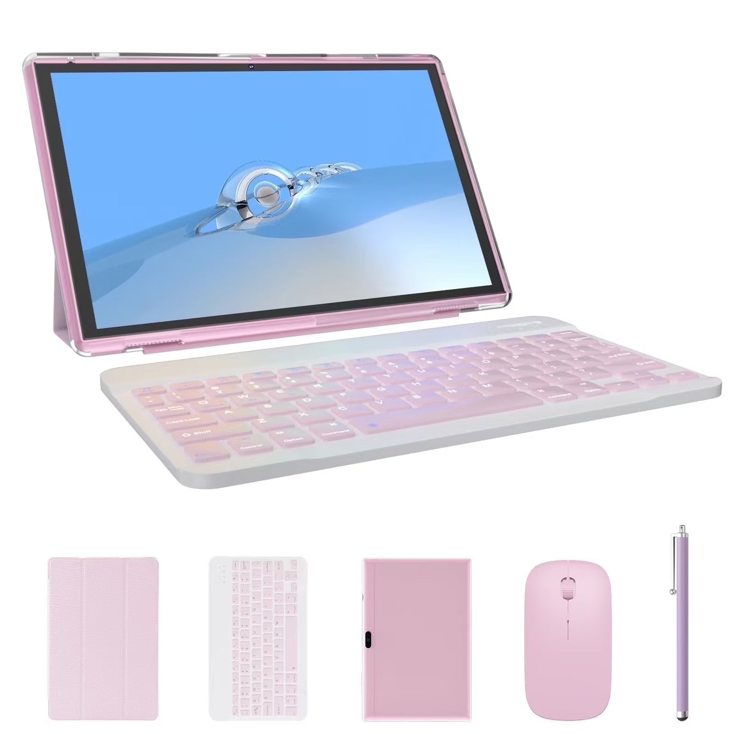 Tablet 2 in 1 Tablet with Keyboard Case Mouse Stylus Pen, 10 Inch Tablet Android 14 Tablets PC, 10.1" HD Tab 6000Mah Battery 32GB+1024GB Expandable 2MP+8MP Dual Camera Tableta Computer Pink