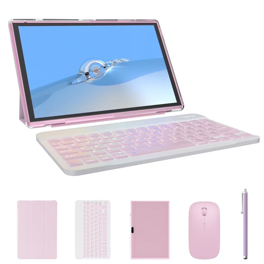 Tablet 2 in 1 Tablet with Keyboard Case Mouse Stylus Pen, 10 Inch Tablet Android 14 Tablets PC, 10.1" HD Tab 6000Mah Battery 32GB+1024GB Expandable 2MP+8MP Dual Camera Tableta Computer Pink