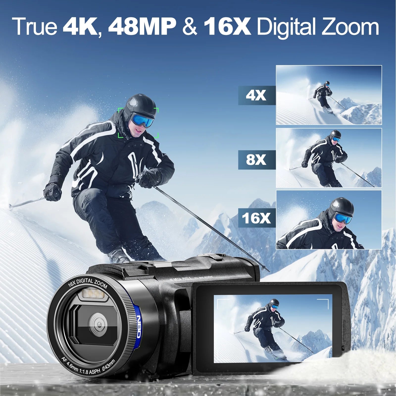 4K Video Camera Camcorder 3.0" IPS Vlogging Camera 48MP Digital Video Camera with 32GB SD Card
