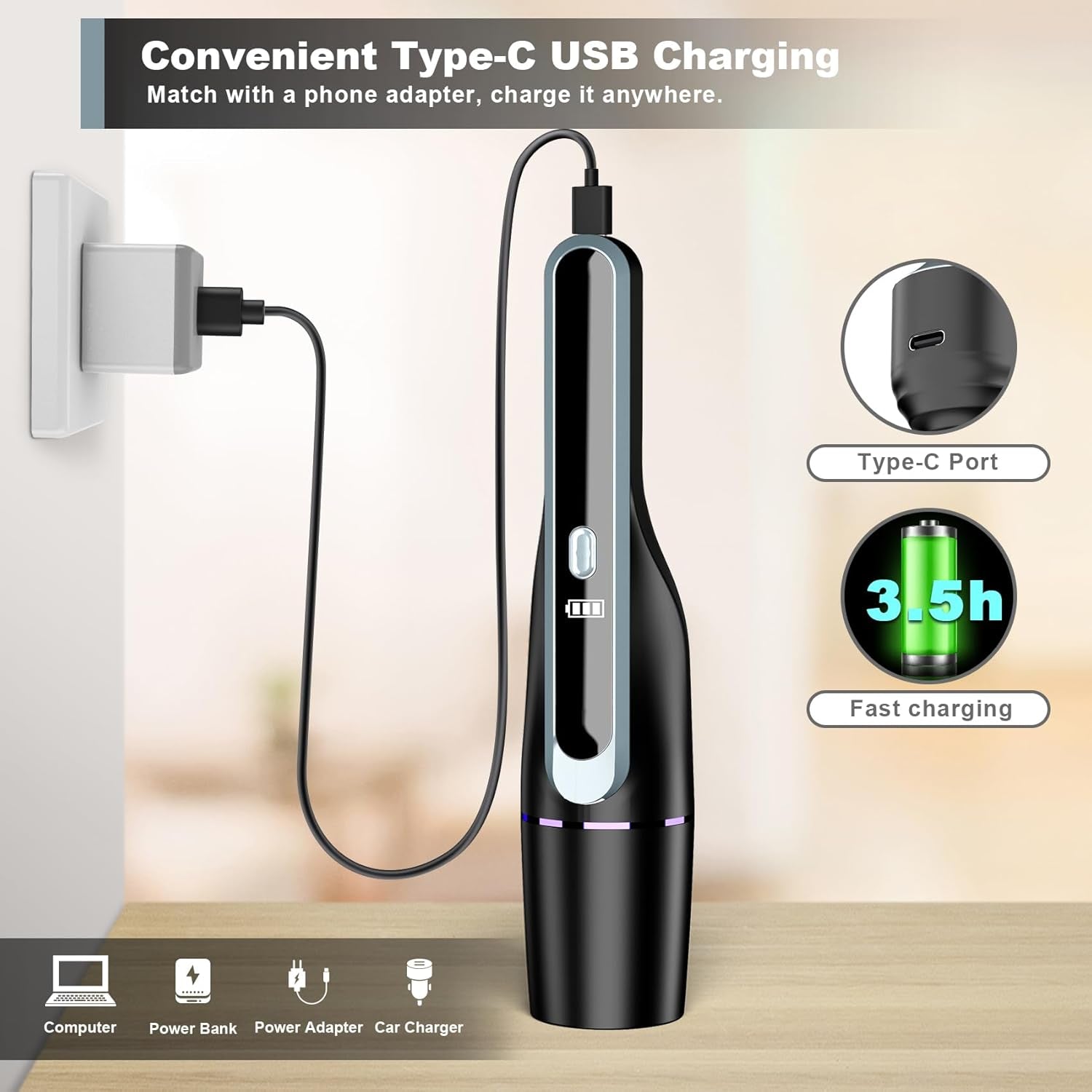 Cordless Handheld Vacuum Cleaner 14000Pa Suction Mini Car Vacuum Lightweight LED