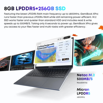 Gemibook Xpro 14" Laptop,256Gb SSD 8GB Ram,Windows 11,12Th Gen Intel Alder Lake N100,2025 Upgrade Ultra Thin Notebook Gaming Computer,2160*1440 IPS Display,Wi-Fi,Bluetooth 5.1
