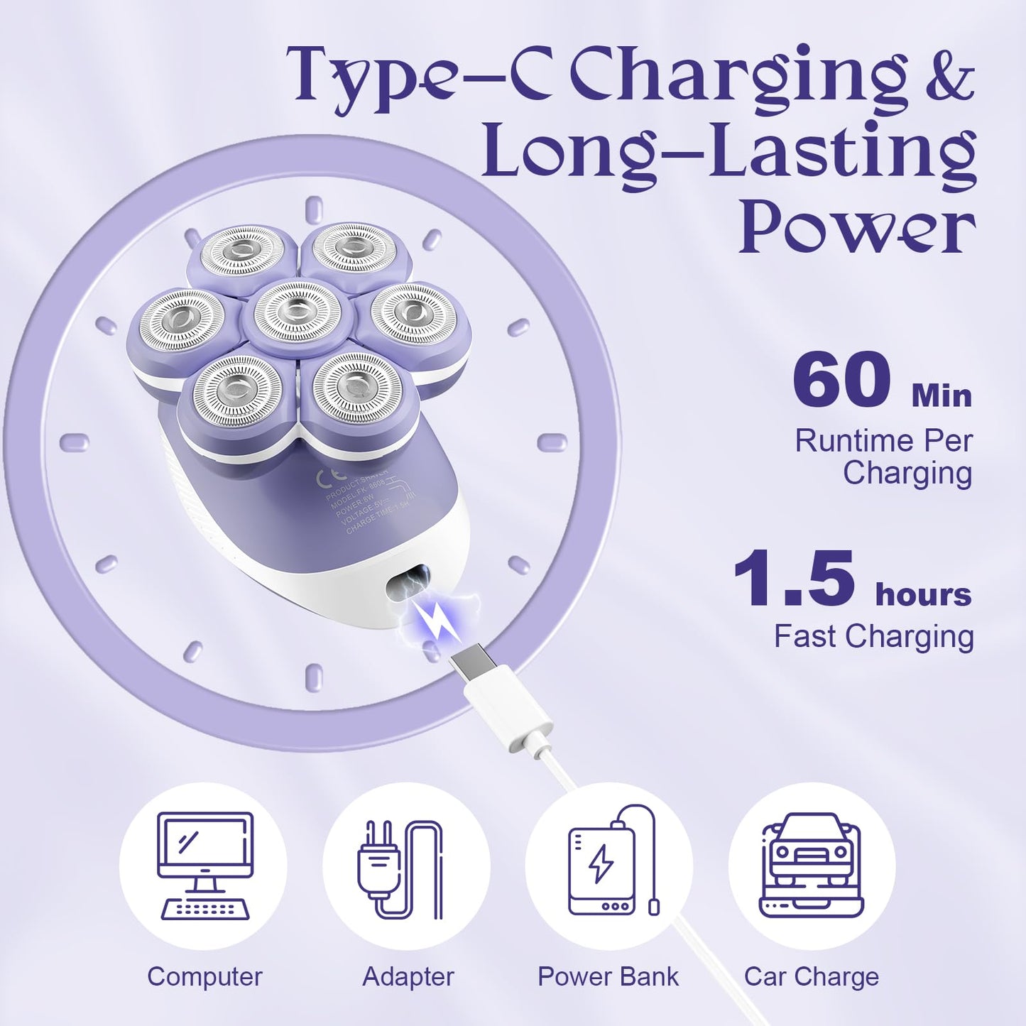 Bartrimber Women’s Electric Shaver – 7D Floating Head, Wet/Dry Waterproof, Cordless Rechargeable