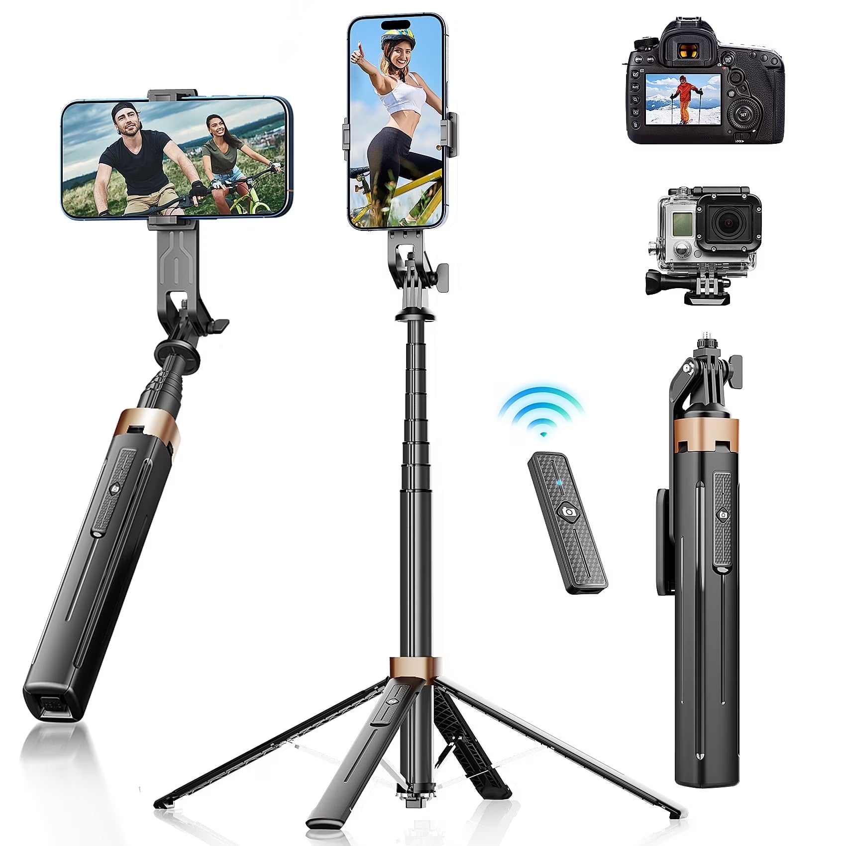 Selfie Stick Phone Tripod - 71 Inch Tall Cell Phone Holder with Remote, Phone Stand with 1/4 Inch Screw Mount for Recording, Compatible with Iphone, Android Phone, Camera & Gopro