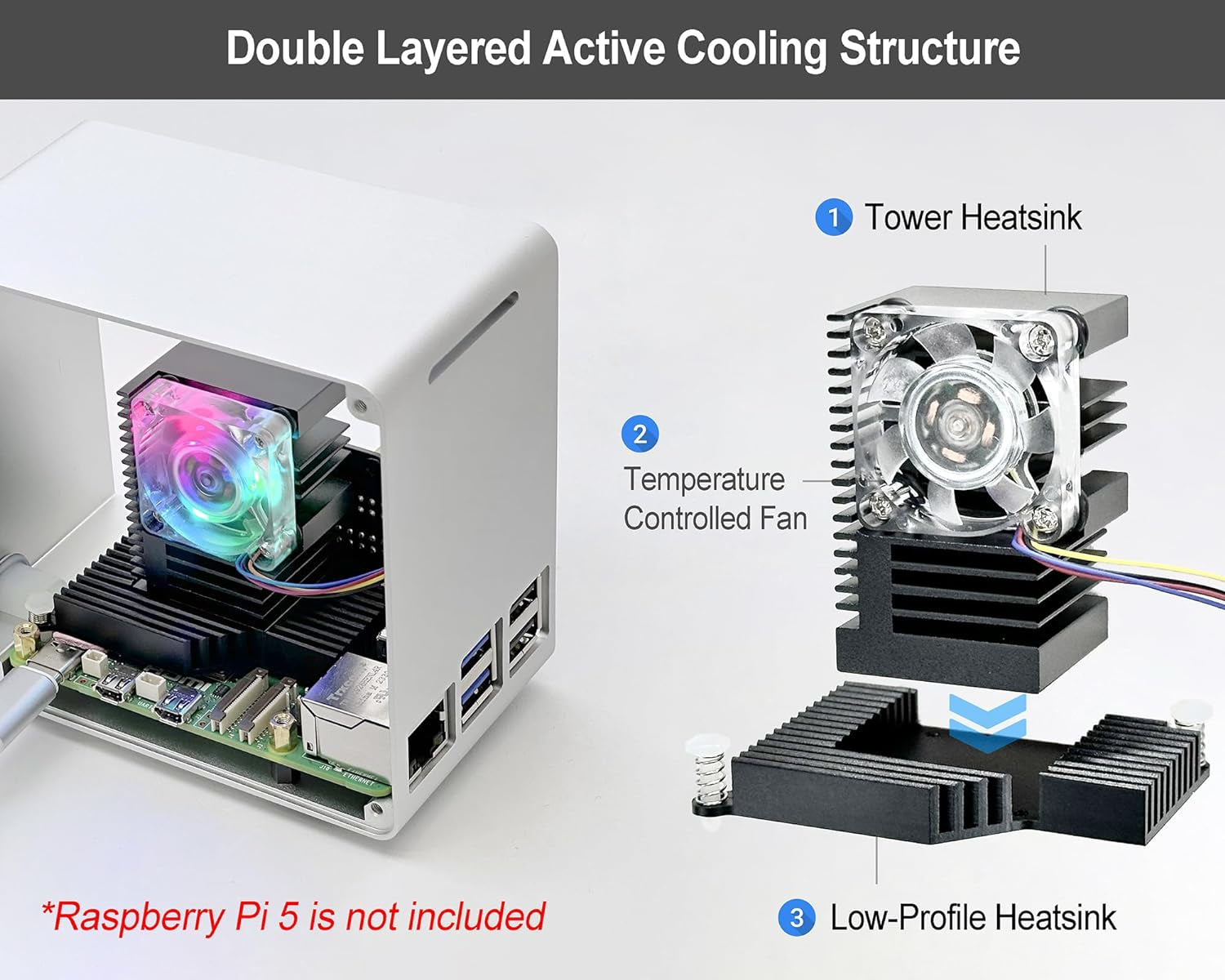 Electrocookie Raspberry Pi 5 Case, Aluminum Mini Tower Case with Cooling Fan