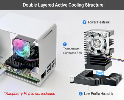 Electrocookie Raspberry Pi 5 Case, Aluminum Mini Tower Case with Cooling Fan