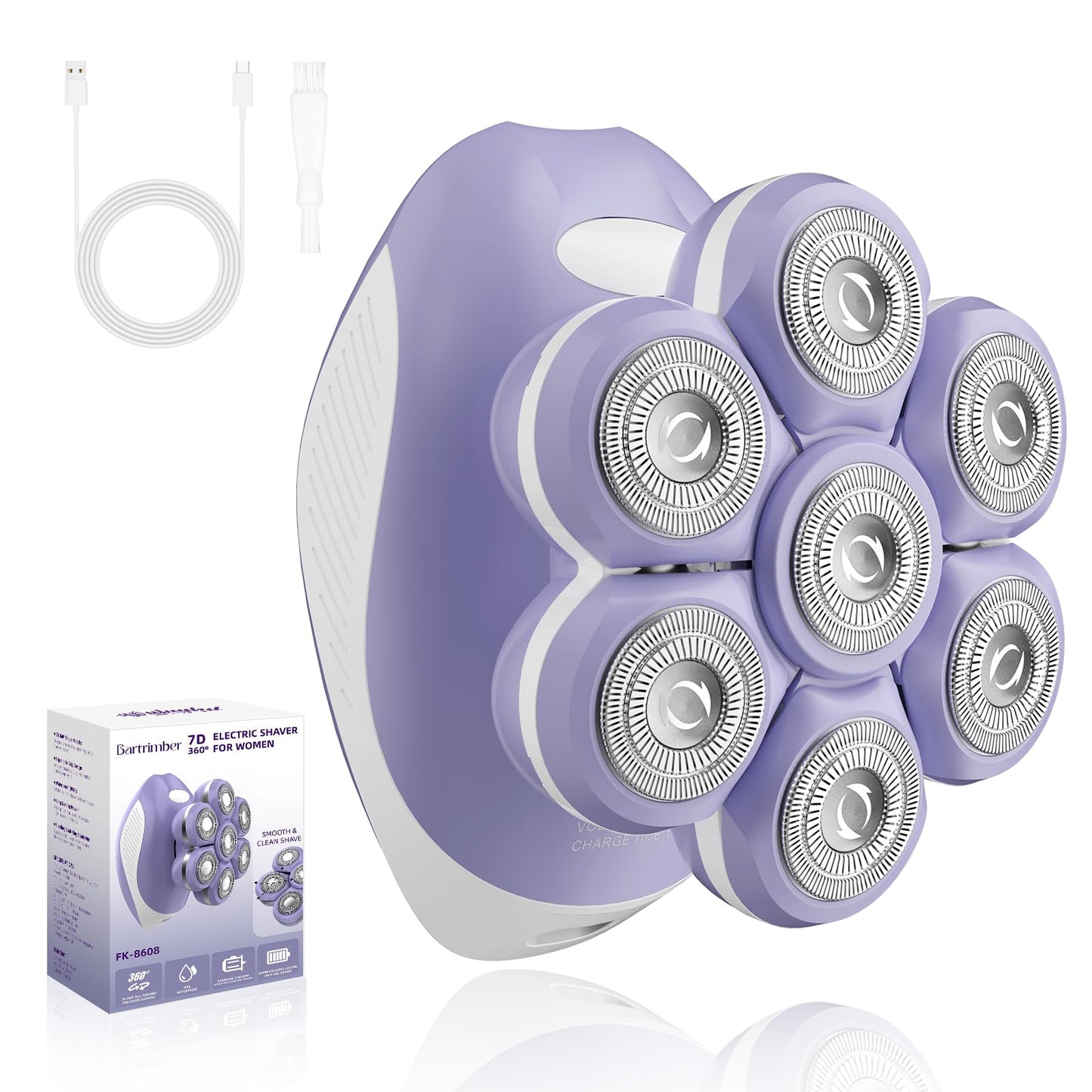 Bartrimber Women’s Electric Shaver – 7D Floating Head, Wet/Dry Waterproof, Cordless Rechargeable