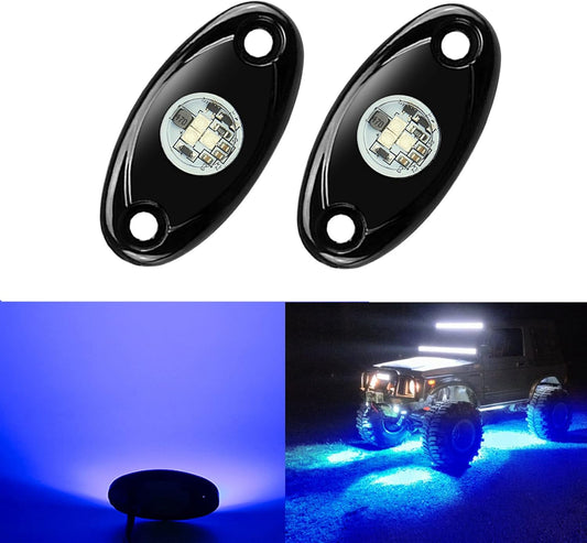 2 Pods LED Rock Lights,  Waterproof LED Neon Underglow Light for Car Truck ATV UTV SUV Offroad Boat Underbody Glow Trail Rig Lamp (Blue)