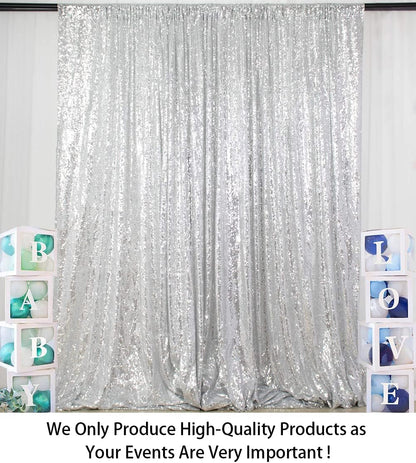 8Ftx10Ft Silver Sequin Backdrop | Wedding & Birthday Party Photo Background | Glitter Curtains for Photography | Sparkly Shimmer Backdrop | Durable & Elegant Background