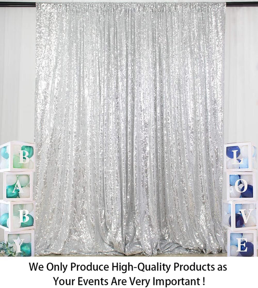 8Ftx10Ft Silver Sequin Backdrop | Wedding & Birthday Party Photo Background | Glitter Curtains for Photography | Sparkly Shimmer Backdrop | Durable & Elegant Background