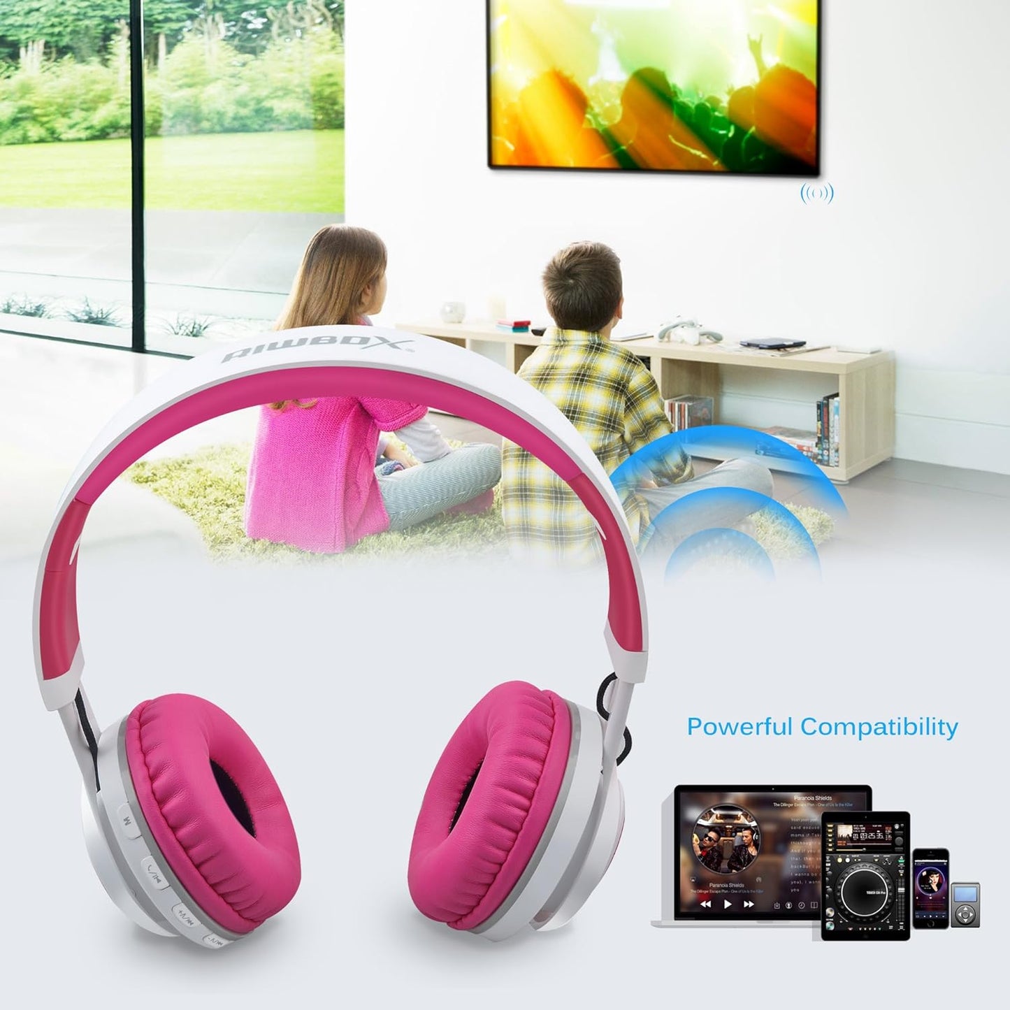 WT-7S Bluetooth Headphones Light Up, Foldable Stero Wireless Headset with Microphone and Volume Control for Pc/Tablet/Tv/Travel (Pink)