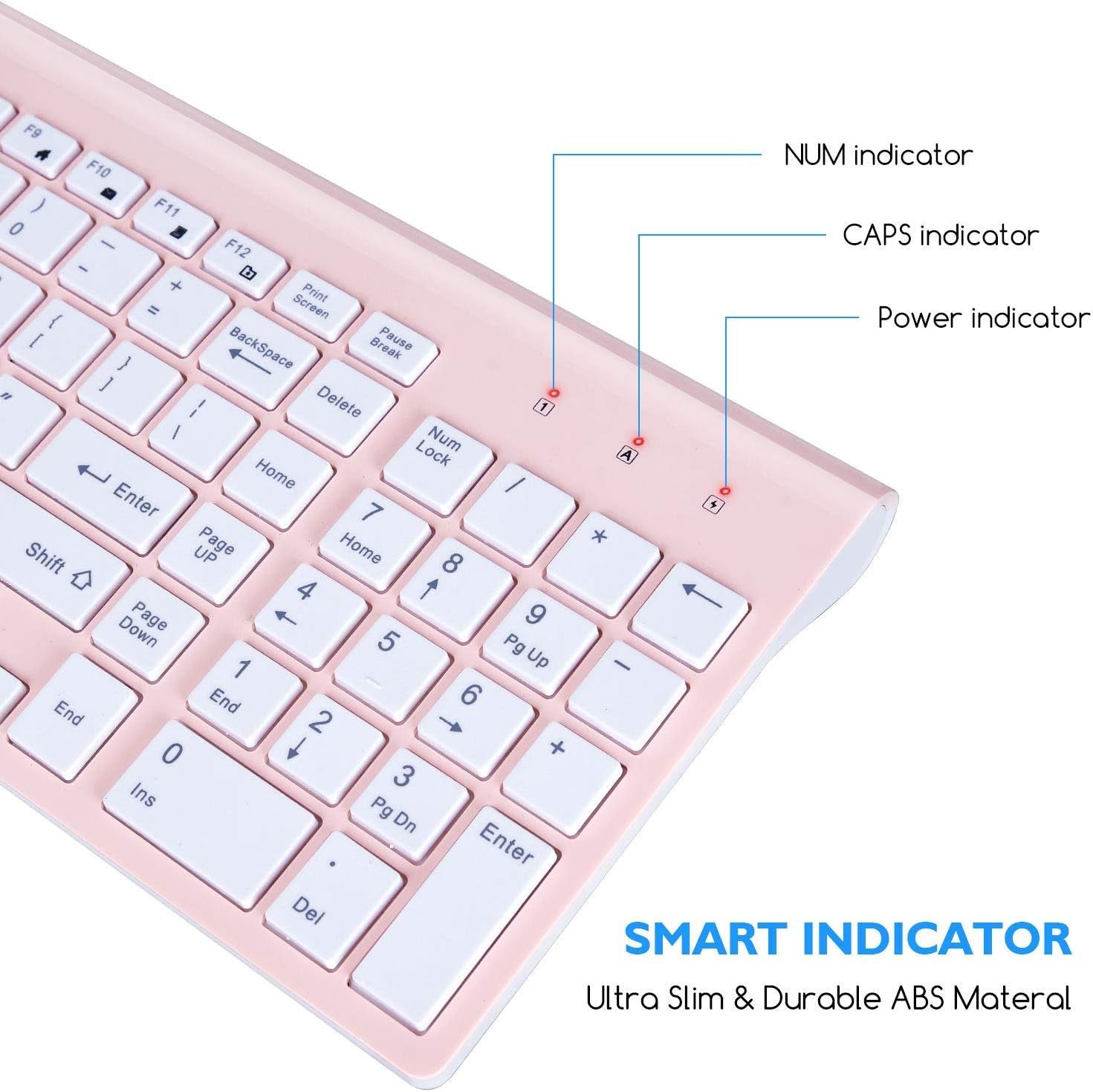Wireless Keyboard and Mouse Combo, Compact Full Size Wireless Keyboard and Mouse Set 2.4G Ultra-Thin Sleek Design for Windows, Computer, Desktop, PC, Notebook, Laptop - Pink