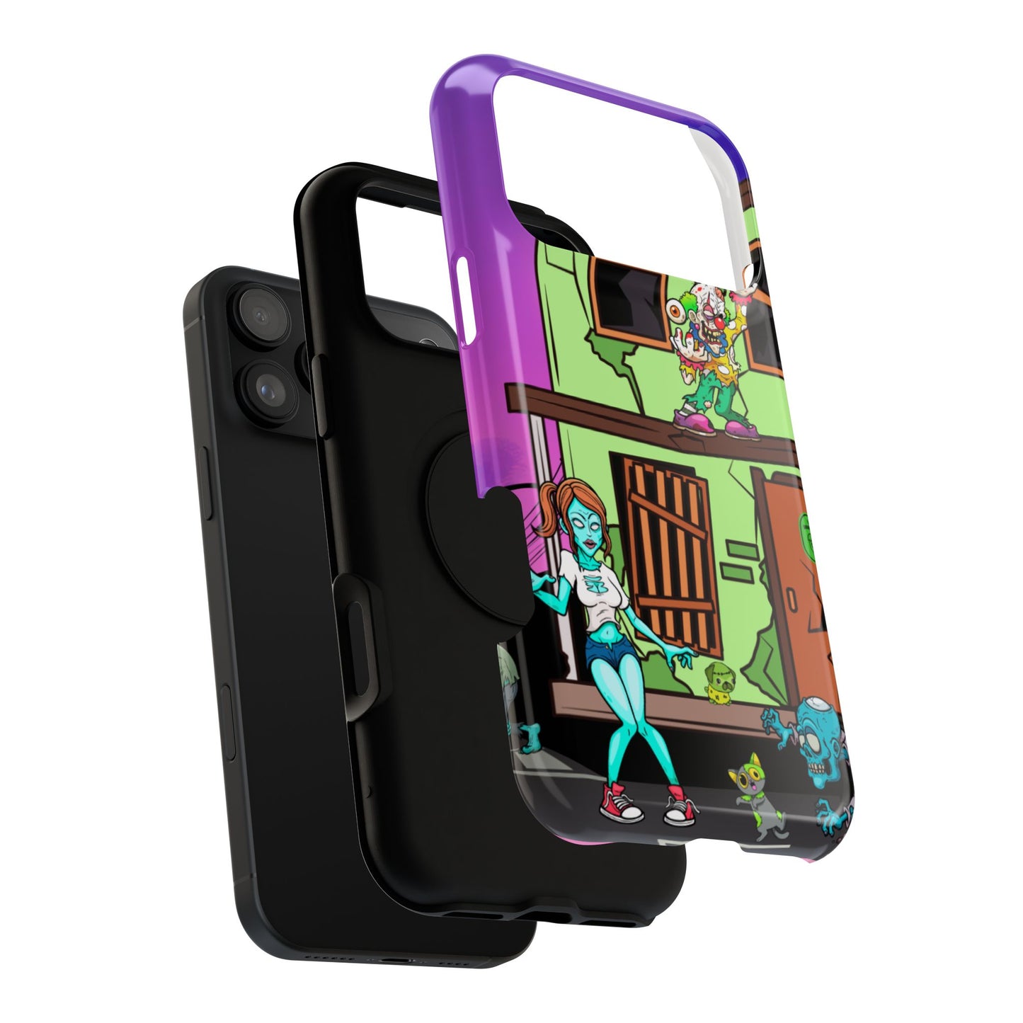 Zombie Arcade Phone Case — Colorful Cartoon Horror Impact-Resistant iPhone Cover
