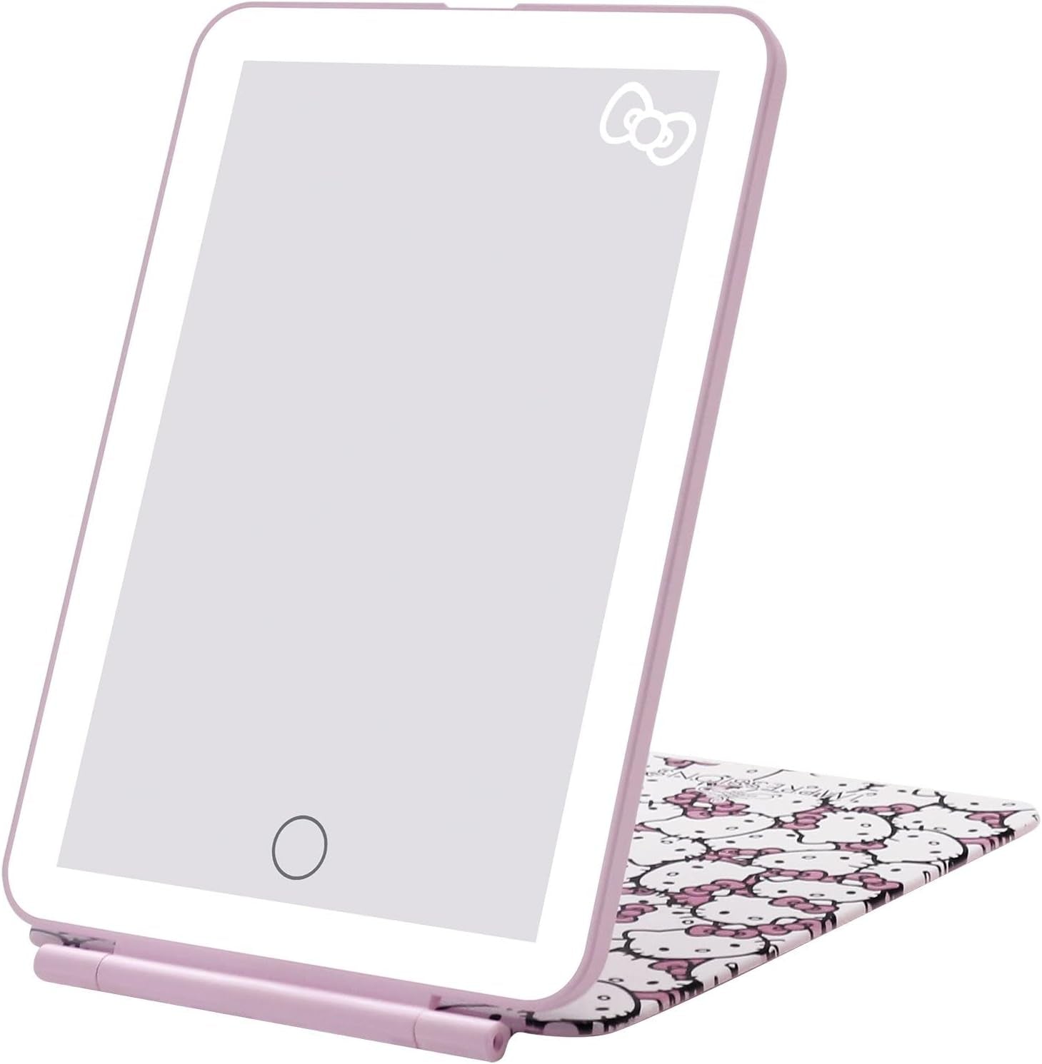 Impressions Vanity Hello Kitty Touch Pad Mini Tri-Tone Makeup Mirror with Printed Flip Cover and LED Strip, Travel Vanity Mirror with Touch Sensor Switch and USB Extension (White/Pink)