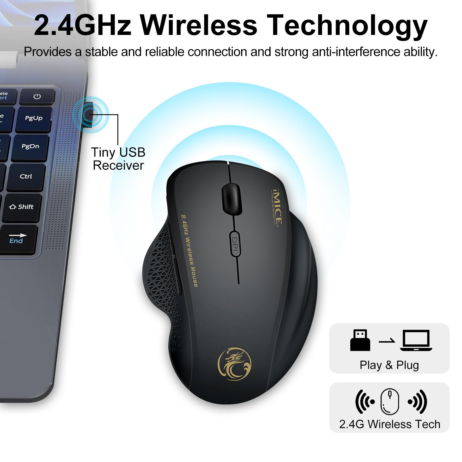 2.4Ghz Wireless Optical Mouse Mice 6 Buttons & USB Receiver for Laptop Computer