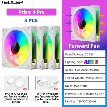 Prism4 Pro ARGB Fan 120Mm PC Case Fan Kit 4Pin PWM CPU Cooling Fans 3Pin 5V RGB 12Cm Gaming Computer Fan