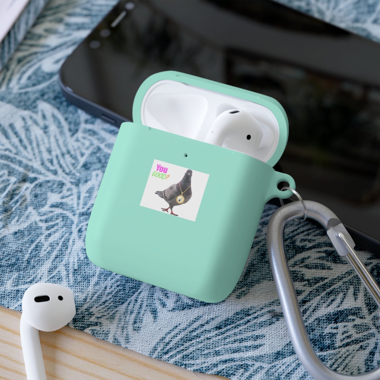 Wireless Earbud Case Cover – Pigeon Design Slim Drop Protection with Carabiner Clip