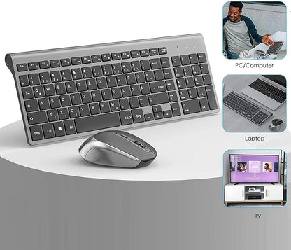 Wireless Keyboard Mouse Combo,  2.4G Ergonomic Computer Keyboard,Ergonomic Wireless Mouse for Pc,Windows, Laptop, Desktop, Chromebook,Mac-Grey