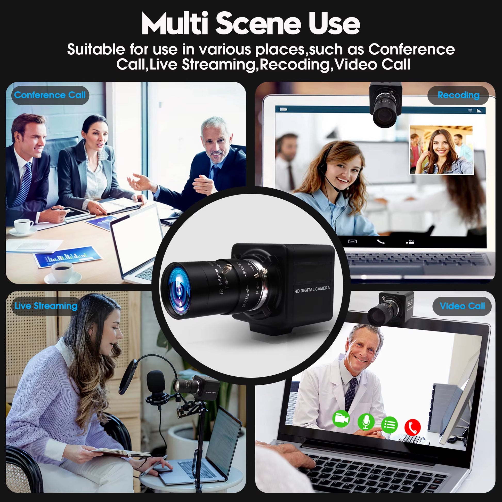 16MP Webcam 4656X3496 Ultra HD Web Camera IMX298 UVC 10X Zoom Mini USB Camera for Industrial Inspection, Photograph,Security