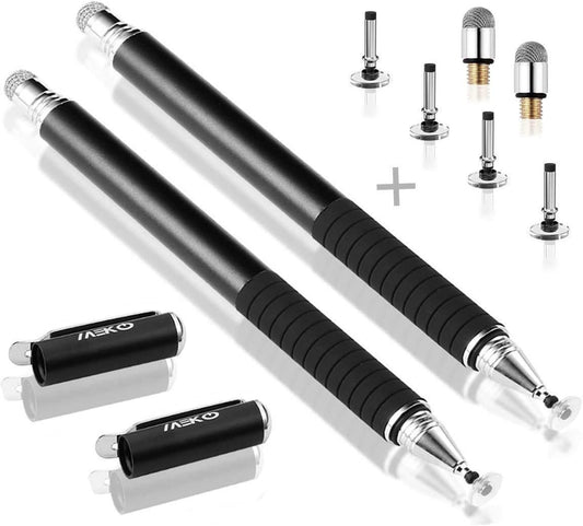 Universal Stylus,[2 in 1 Precision Series] Disc Stylus Touch Screen Pens for All Capacitive Touch Screens Cell Phones, Tablets, Laptops Bundle with 6 Replacement Tips - (2 Pcs, Black/Black)