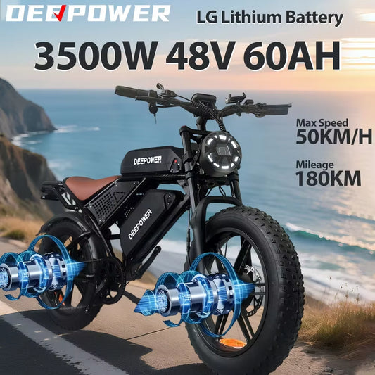 DEEPOWER S8 Advance3500W48V60Aelectric Bicycle All-Terrain Mountain Ebike Wide-Tire Adultssnow and Deserts to Ride Electric Bike