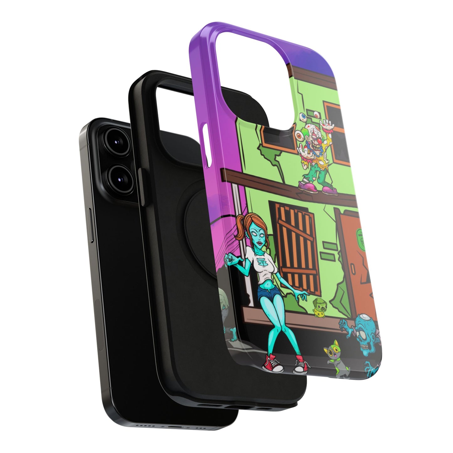 Zombie Arcade Phone Case — Colorful Cartoon Horror Impact-Resistant iPhone Cover