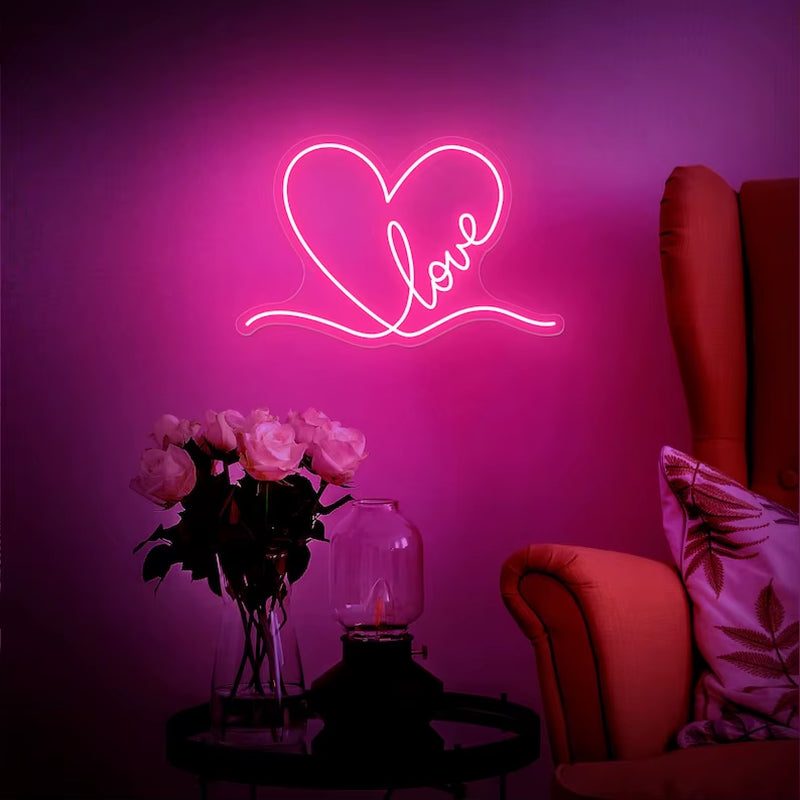 Love Heart Neon Signl Handmade LED Neon Light Advertising for Bedroom Pub Home Beer Bar Birthday Party Wall Decor Dimmable USB