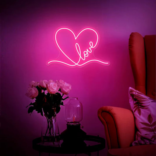 Love Heart Neon Signl Handmade LED Neon Light Advertising for Bedroom Pub Home Beer Bar Birthday Party Wall Decor Dimmable USB