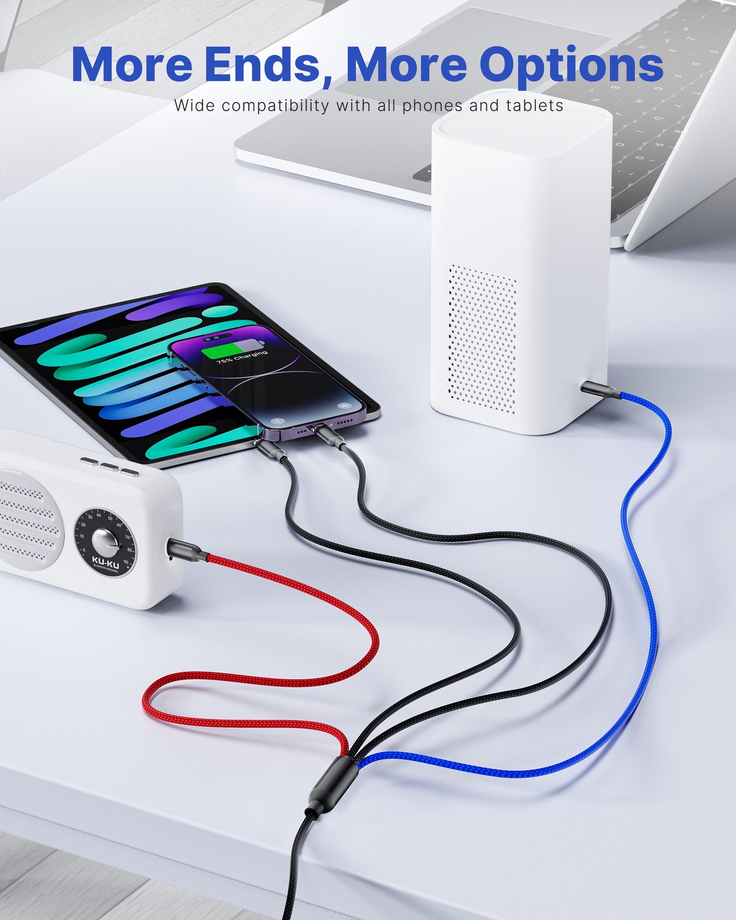 2 Pack Multi Charging Cable, 4 in 1 Multi Phone Charger Cable Fast Charging Cord with USB C, Micro USB Cable Compatible with Iphone/Samsung/Android Phone, Black