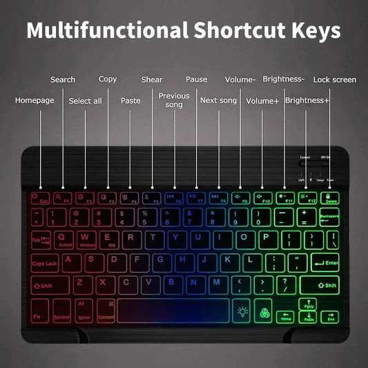 10-Inch Colorful RGB Backlit Portable Bluetooth English Keyboard Compatible with Ipad 7/8/9/10Th Gen 10.2 10.9- Universal for Phones ,Pc,And Tablets (Dark Green,English Keyboard )