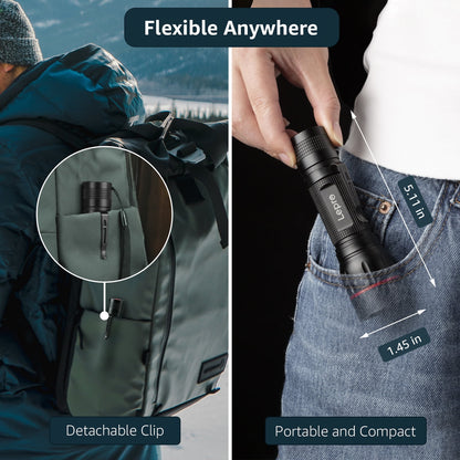 2-Packs LED Flashlights with Clip , LE2050 High Lumen, 5 Lighting Modes, Zoomable Waterproof Lightweight Flashlights for Emergencies,Camping, Powered by AAA Battery