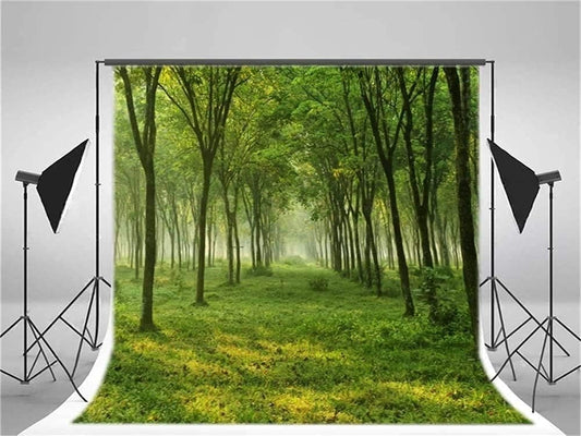 10X10Ft Quiet Forest Trees Backdrop Woods Meadow Groves Grass Ground Photography Background Outdoor Summer Natural Scenery Photo Studio Props Girl Boy Child Artistic Portrait Vinyl Wallpaper