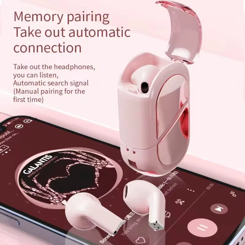 K520 Wireless Earphones Stereo Earbuds with Rotatable Heart-Shaped Low Latency Charger Suitable for Mobile Phones and Tablets