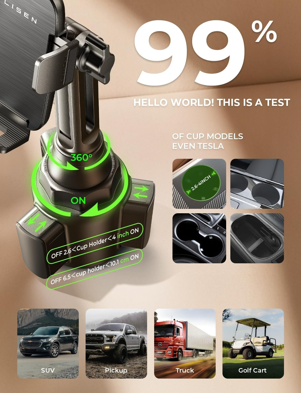 Upgraded Version Cup Phone Holder for Car 360° Adjustable Long Neck Car Phone Mount Cradle Friendly Golf Cart Phone Holder, Truck Jeep Accessories for Iphone Samsung Google and All 4-17'' Phone