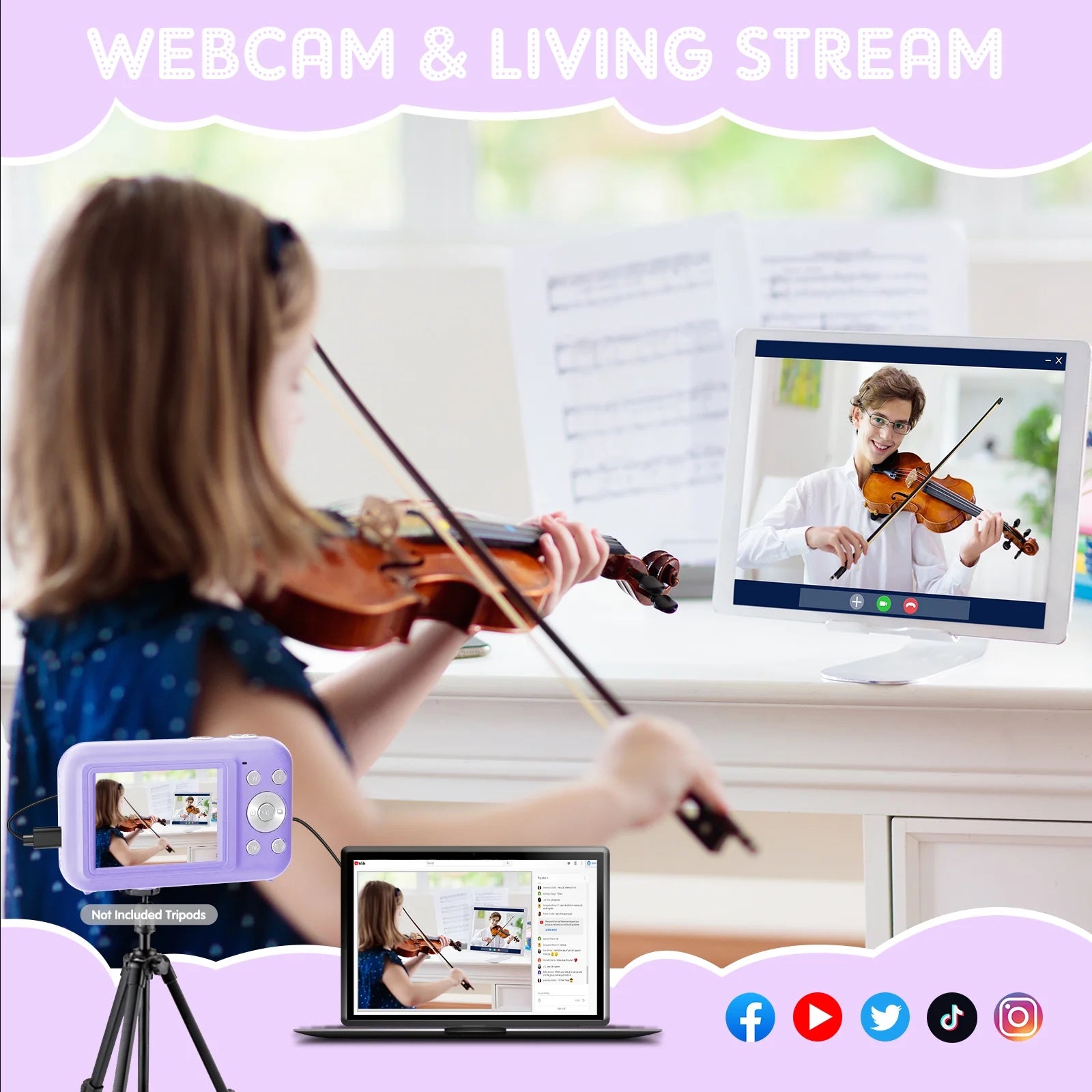 Digital Camera Kids Camera with 32GB Card FHD 1080P 44MP Vlogging Camera 16X Digital Zoom Portable Camera (Purple)