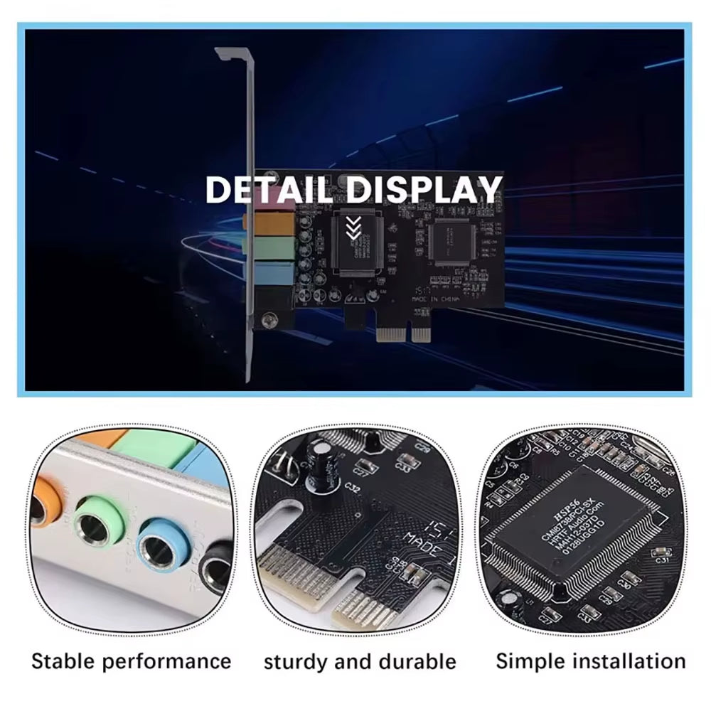 Pcie Sound Card 5.1 PCI Express Sound Effect Surround Card 3D Stereo Audio CMI8738 Chip High Sound Performance PC Sound Card