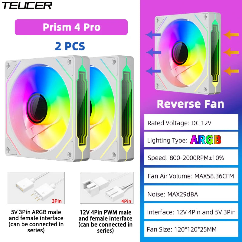 Prism4 Pro ARGB Fan 120Mm PC Case Fan Kit 4Pin PWM CPU Cooling Fans 3Pin 5V RGB 12Cm Gaming Computer Fan