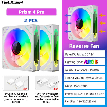 Prism4 Pro ARGB Fan 120Mm PC Case Fan Kit 4Pin PWM CPU Cooling Fans 3Pin 5V RGB 12Cm Gaming Computer Fan