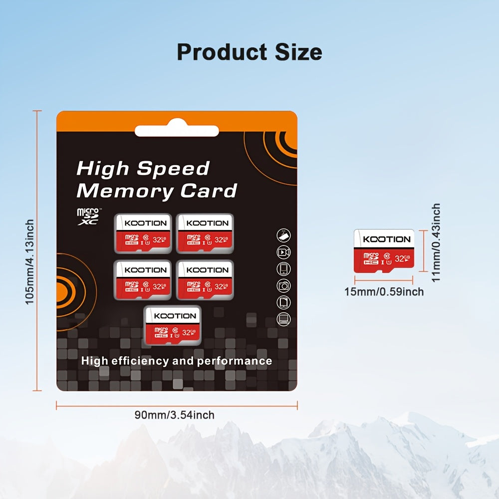 KOOTION High-Speed TF microSD Card Multi-Pack – UHS-I U1 C10 Memory Cards with SD Adapter, Full HD 1080P Recording, Up to 90MB/s Read, For Phones, Cameras, Drones & Dash Cams