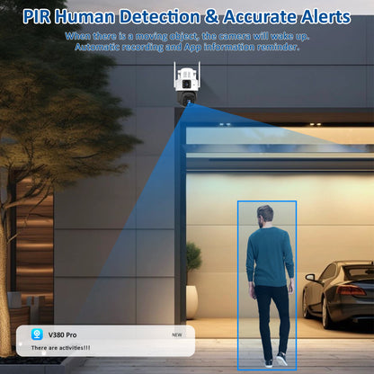 4K/8MP Solar Security Camera, 360° View Wireless Outdoor Camera, Waterproof PIR Detection, Rechargeable Battery Powered Home Dual Lens Surveillance Camera with Color Night Vision 2-Way Audio