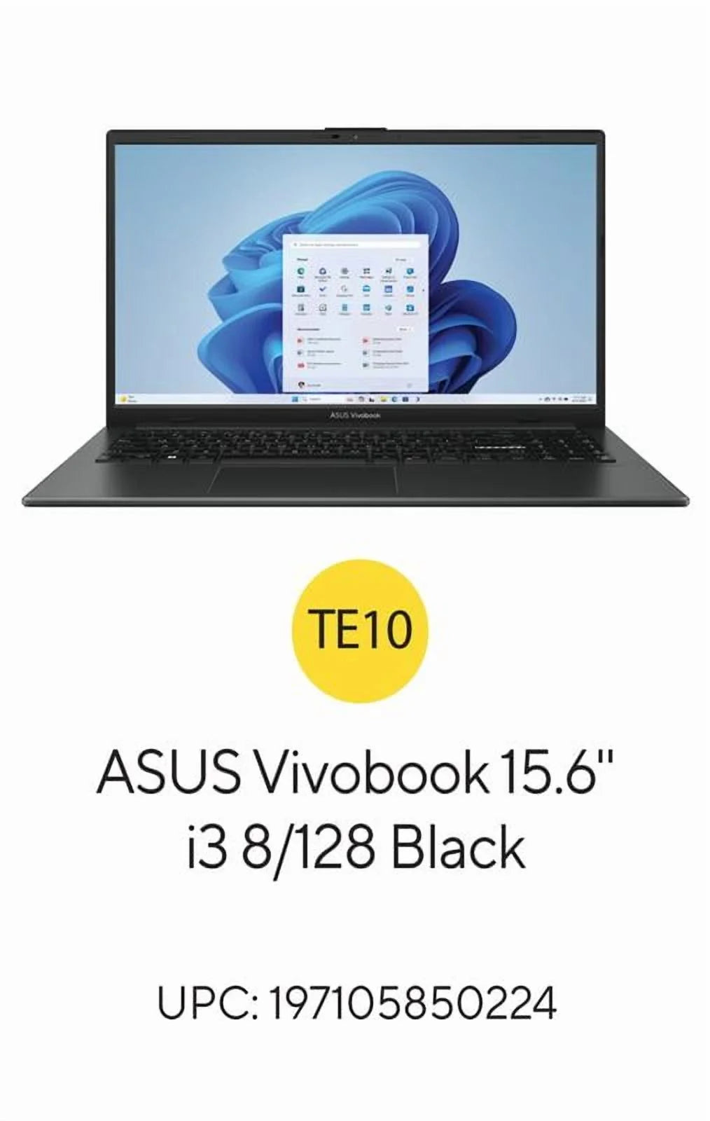Vivobook Go 15.6” Laptop, Intel I3-N305, 8GB, 128GB UFS, Win 11 Home in S Mode, Black, E1504GA-WB31