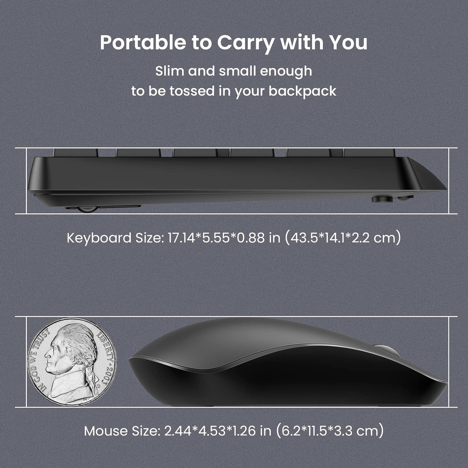 Wireless Keyboard and Mouse Combo, 104 Full-Size Adjustable Keyboard with Battery Indicator, Compact Computer Keyboard, Silent Mouse, 3 DPI, Easy to Use, for Windows, Chrome, Laptop, Computer