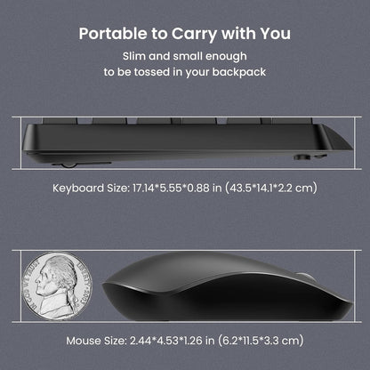 Wireless Keyboard and Mouse Combo, 104 Full-Size Adjustable Keyboard with Battery Indicator, Compact Computer Keyboard, Silent Mouse, 3 DPI, Easy to Use, for Windows, Chrome, Laptop, Computer