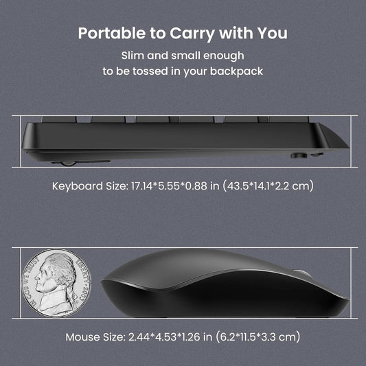 Wireless Keyboard and Mouse Combo, 104 Full-Size Adjustable Keyboard with Battery Indicator, Compact Computer Keyboard, Silent Mouse, 3 DPI, Easy to Use, for Windows, Chrome, Laptop, Computer